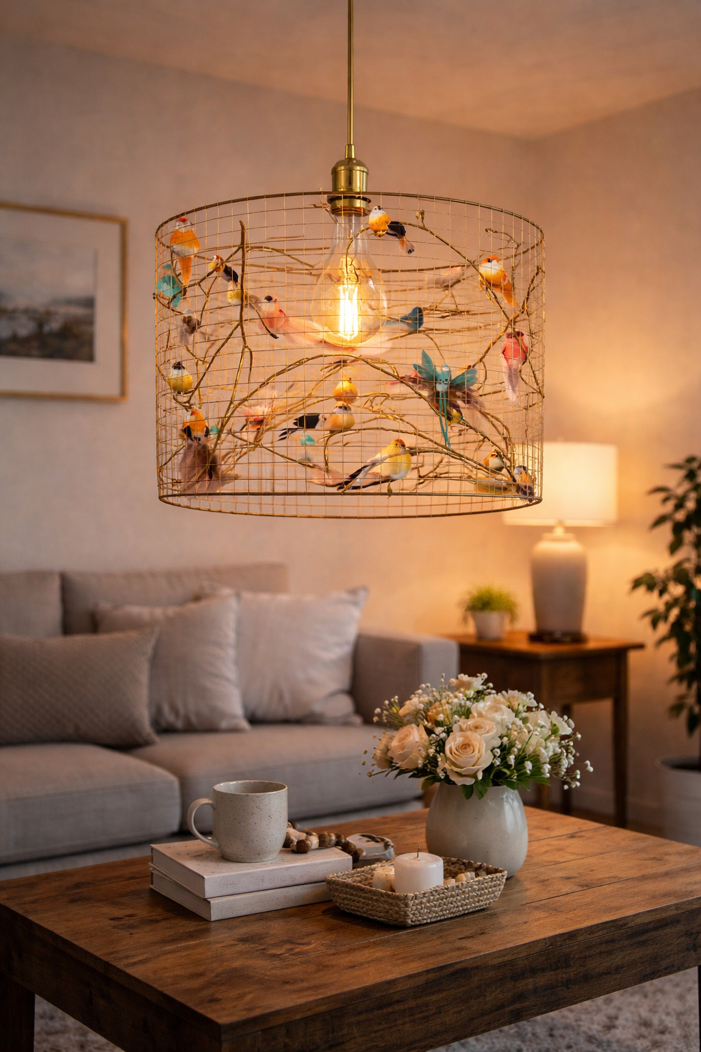 Vogel-Lampenschirm Hängend – Handgefertigtes Design-Unikat