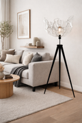 Skulpturale Designlampe mit transparentem Wellen-Schirm Lichtobject