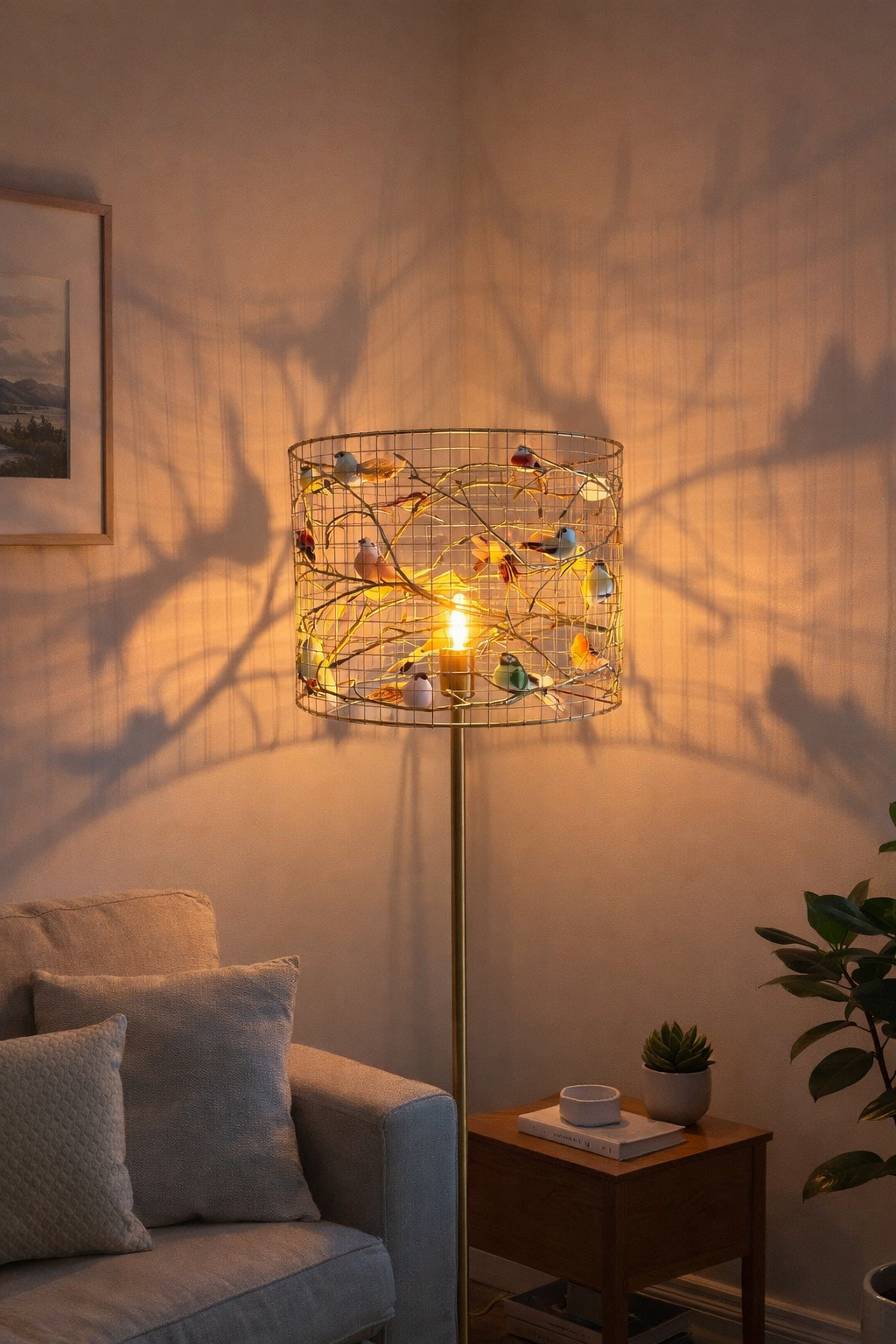 Exklusiver Vogel-Lampenschirm Stehend Handgefertigtes Design-Unikat