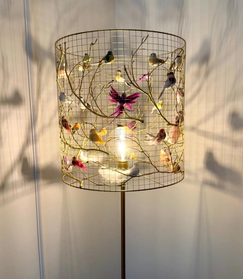 Exklusiver Vogel-Lampenschirm Stehend Handgefertigtes Design-Unikat