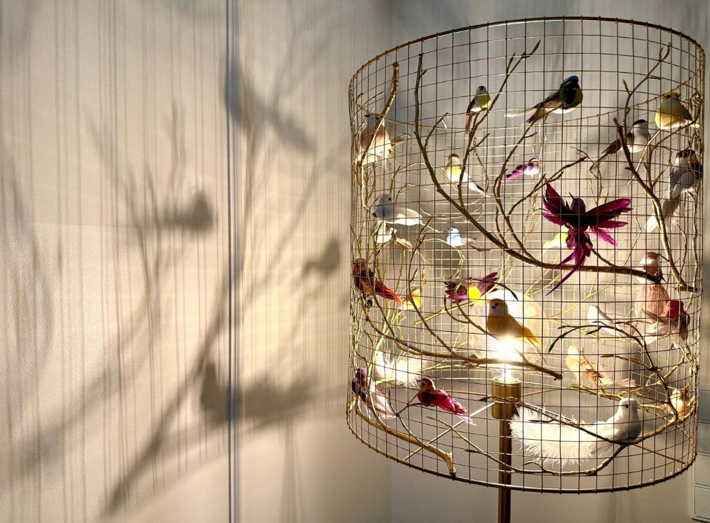 Exklusiver Vogel-Lampenschirm Stehend Handgefertigtes Design-Unikat
